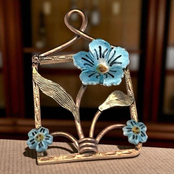 Vintage Gold Filled Pendant Floral Enamel Art Nouveau 7S - Picture 1 of 5